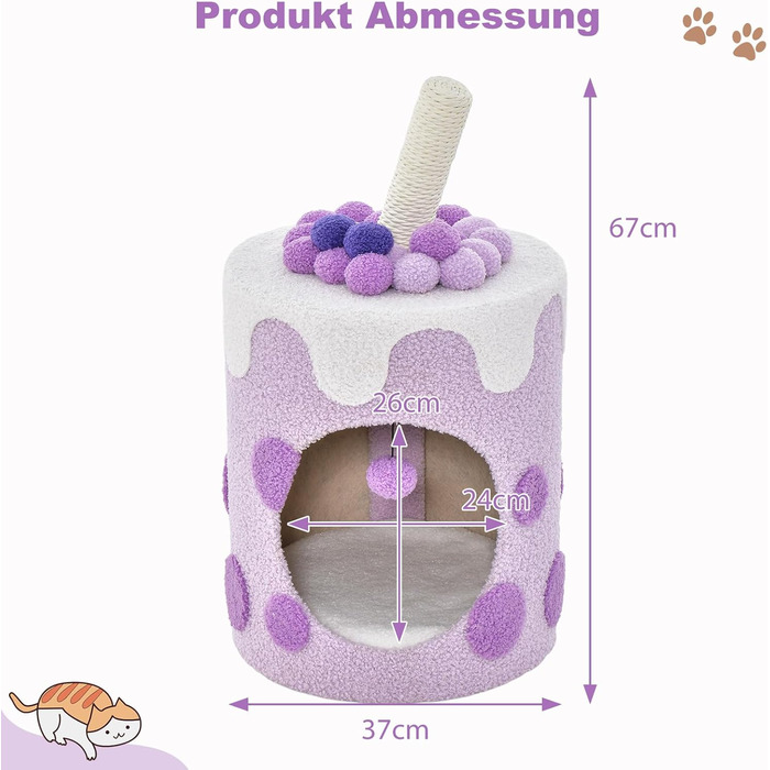 Котячий будиночок COSTWAY з когтеточкою, фіолетовий, 37x37x67 см