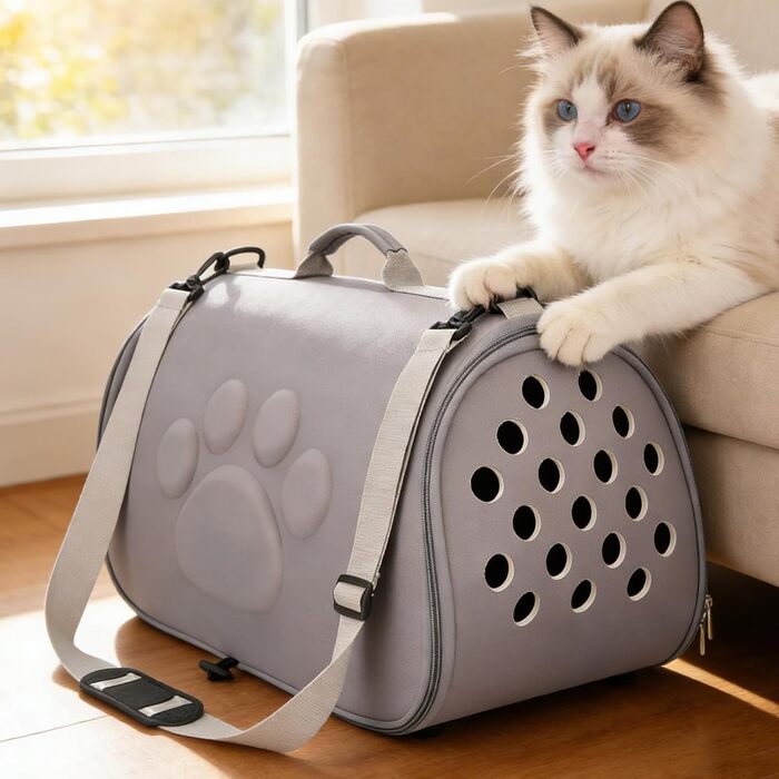 Сумка для тварин Katzen Reisetasche | Сумка-переноска для собак та котів, сумка через плече для вигулу, подорожей та активного відпочинку (Сірий, M)