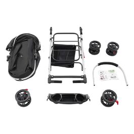 Складаний візок для собак 3-в-1 до 12 кг – Легкий візок для собак з знімним кошиком, регульованою ручкою та повітряним дизайном для маленьких собак та котів (Чорний)