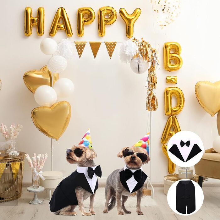 Смокінг для собак середнього та великого розміру, костюм, набір для косплею та свят, елегантний одяг для собак з краваткою та нашийником (Чорний, M: Обхват грудей 42-53 см)