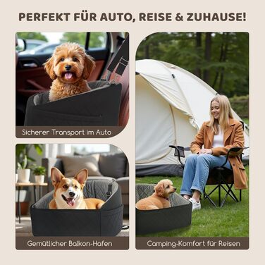 Автомобільний лежак для собак та котів, з кишенями для зберігання, з ременями безпеки, чорний та сірий