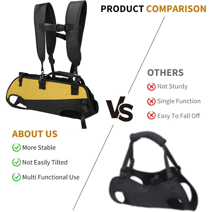 Шлейка-рюкзак для собак PETCUTE, для великих собак, з ручкою, регульована, для собак з артритом та проблемами з суглобами, 7.5-15 кг (S, чорний+жовтий)