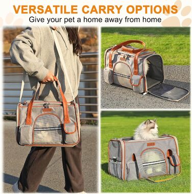 Сумка-переноска для кота/собаки COMSLE, 7 кг, 42x22x25 см, світло-сіра