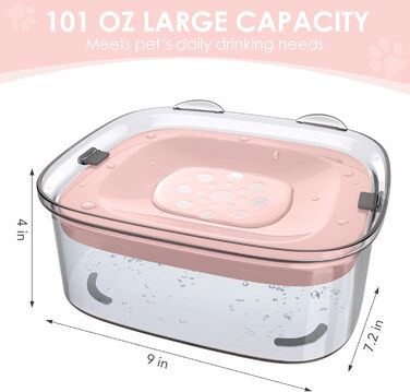 Миска для собак Heouvo без розливання, 2.5L, анти-розлив, повільне годування, рожева