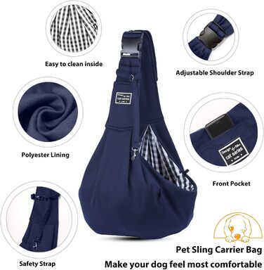 PETCUTE Сумка-переноска для собак до 7.5 кг, блакитна: регульований ремінь, зручна передня кишеня