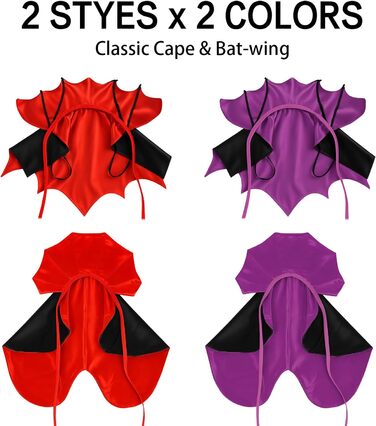 Костюм на Хелловін для собак та котів: вампірський набір, чорний/червоний, чорний/фіолетовий. Розміри S, червоний