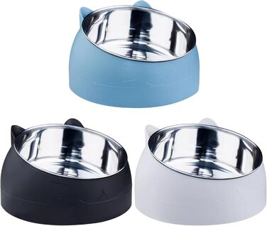 Набір мисок для котів з нержавіючої сталі, 3 шт., 15° нахил, 400 мл, для корму та води, знімні миски для котів та собак