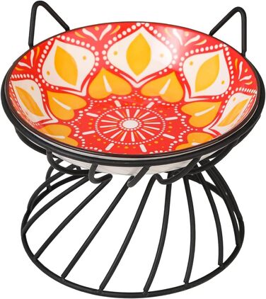 Підвищена годівниця для котів з кераміки на металевому підставці - 250 мл (червона)