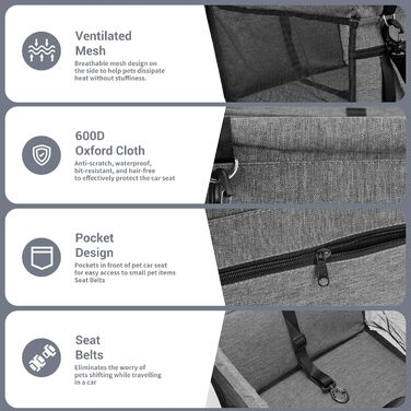 Автомобільний лежак для собак - стійкий, дихаючий, знімний, для маленьких та середніх собак, темно-сірий