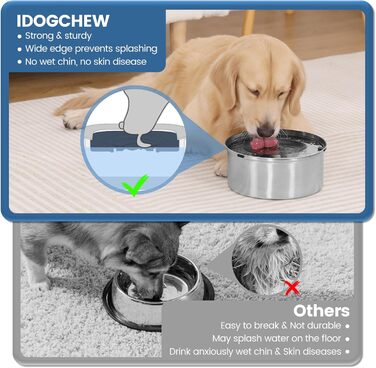 IDOGCHEW Миска для води для собак 3 л, не розливає, з нержавіючої сталі, антикапання, з нековзною основою, герметична, легка у догляді, підходить для миття в посудомийній машині