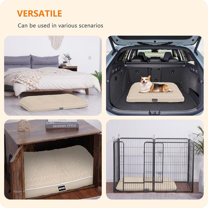 Ортопедичне ліжко для собак, матрац для собак з двошаровим дизайном, миється, знімний кошик для собак, 90 см для собак маленьких та середніх порід, бежевий колір, розмір 89 x 59 x 10 см