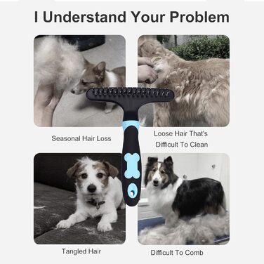 Щітка для вичісування собак, синьо-чорна, гребінець для догляду за шерстю, інструмент для видалення ковтунів, для короткої та довгої шерсті, дворядний