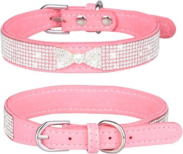 Нашийник для собак та котів Haoyueer зі стразами, рожевий, м'яка замша, розмір M