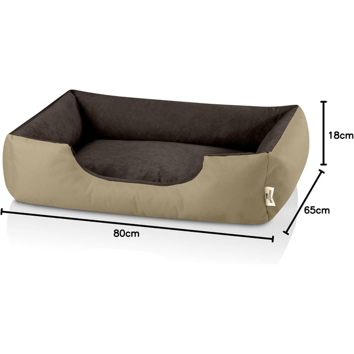 Лягушковий лежак для собак BedDog L - м'який лежак-кошик, диванчик, лежак-софа для собак середніх та маленьких порід NAMIBSAND (бежево-коричневий), 80 x 65 x 18 см, знімний чохол, можна прати