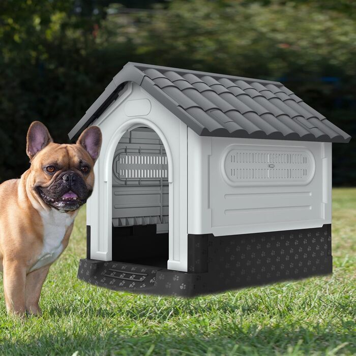 Кігульник для собак з пластику, ізольований, з ковзним дахом, верхнім світлом та піднятим дном, 79,5 x 70,5 x 78 см