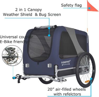 DOGGYHUT® Преміум великий велопричіп для собак об'ємом 270 літрів, синій