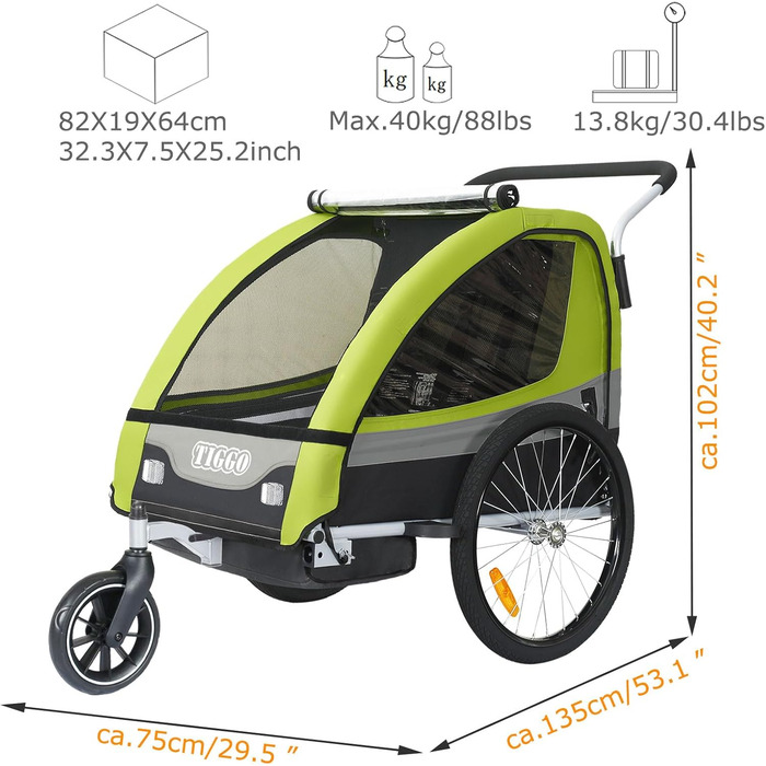 Дитячий причіп Tiggo 2-в-1 для велосипеда, Jogger, 50402 (Зелений)