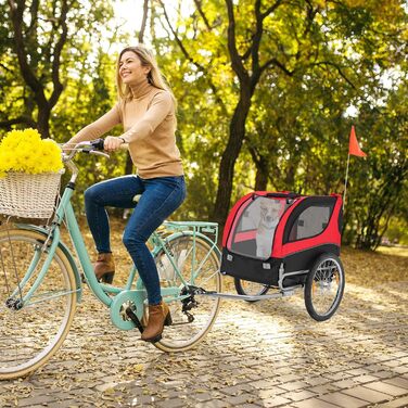 Haustieranhänger GOPLUS для собак та домашніх тварин: дихаючий, з 3 входами, безпечний, з відбивачами та швидкою фіксацією, універсальний для велосипеда (червоний)
