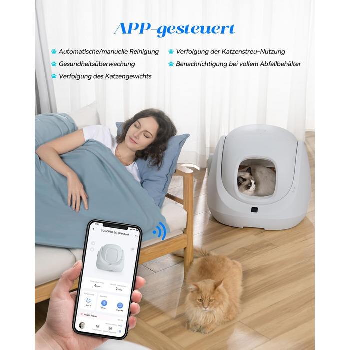 Автоматичний туалет для котів Catlink Baymax з самоочищенням, контролем здоров'я, керуванням через додаток, захистом від блокування, усуненням запахів, 4 режими, для котів 1,5-10 кг