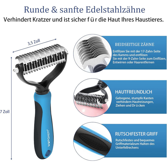 Набір щіток для собак, 5 шт., для грумінгу, самоочищувані, для великих та середніх собак, котів та дрібних тварин, для довгої та короткої шерсті, зменшує випадання шерсті, блакитний