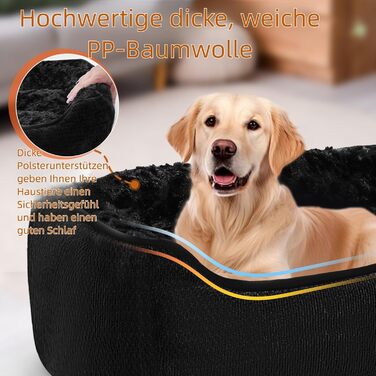 М'яке ліжко для собак Muecleao, зручне собаче ліжко з плюшу, коврик для собак та антиковзний собачий кошик для маленьких та середніх собак (Чорний, 60x50x14 см)