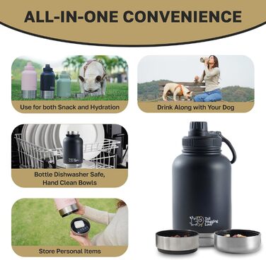 Водяна пляшка для собак Tail Wagging 3-в-1 з двома мисками, 907.2 г, нержавіюча сталь, ізольована, для подорожей