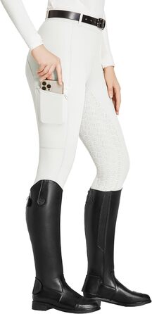 Легінси для верхової їзди FitsT4 для жінок та дівчаток, білі, з повним силіконовим покриттям, кишенею для телефону та петлями для ременя. Ідеально для верхової їзди та тренувань коней. Розмір M