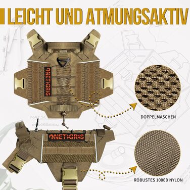 Тактична шлейка для собак OneTigris X Commander, нейлонова, дихаюча Air Mesh, зручна ручка, 2 металевих D-кільця, відбивні елементи, лазерне різання, для прогулянок і тренувань