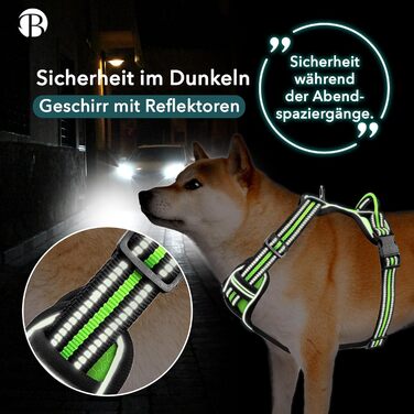 Шлейка для собак середніх порід Bluzelle, світловідбиваюча з ручкою та кишенею для GPS-трекера, анти-тяга, дихаюча, розмір M, зелена