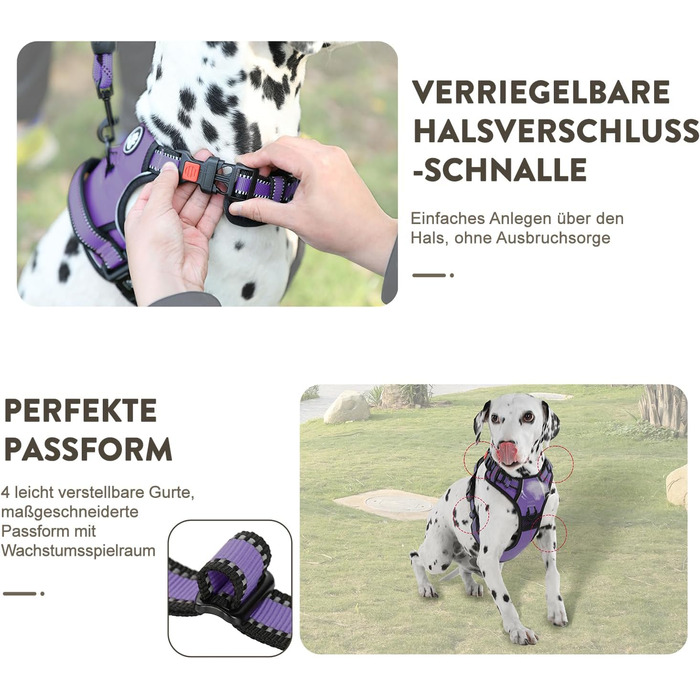Шлейка для собак середніх порід FURRYFECTION, анти-тяга, регульована, з лінійкою, оксфорд, фіолетовий, M
