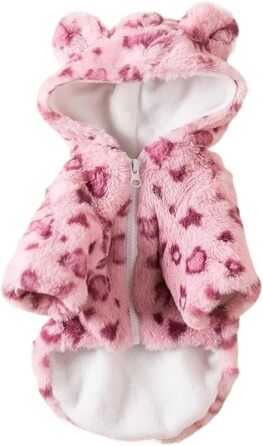 Теплий зимовий халат для собак та котів з капюшоном у леопардовому принті, метод Bucket Teddy, для маленьких та середніх порід (Рожевий, M)