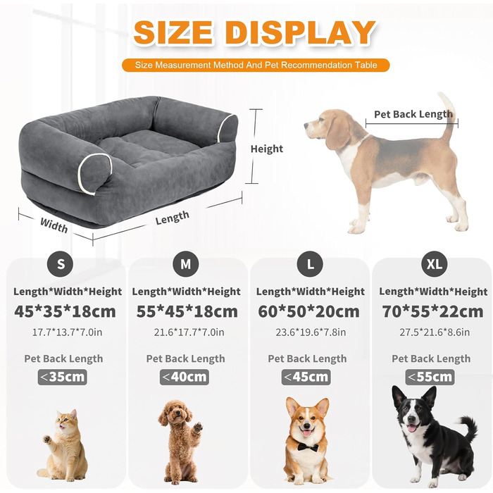Крісло-лежанка для котів та собак PETCUTE, ортопедичне, з неслизьким дном, сіре
