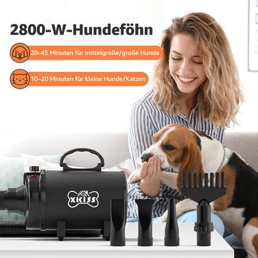 XKISS Професійний набір для догляду за собаками: машинка для стрижки шерсті, фен та пилосос для шерсті (чорний)