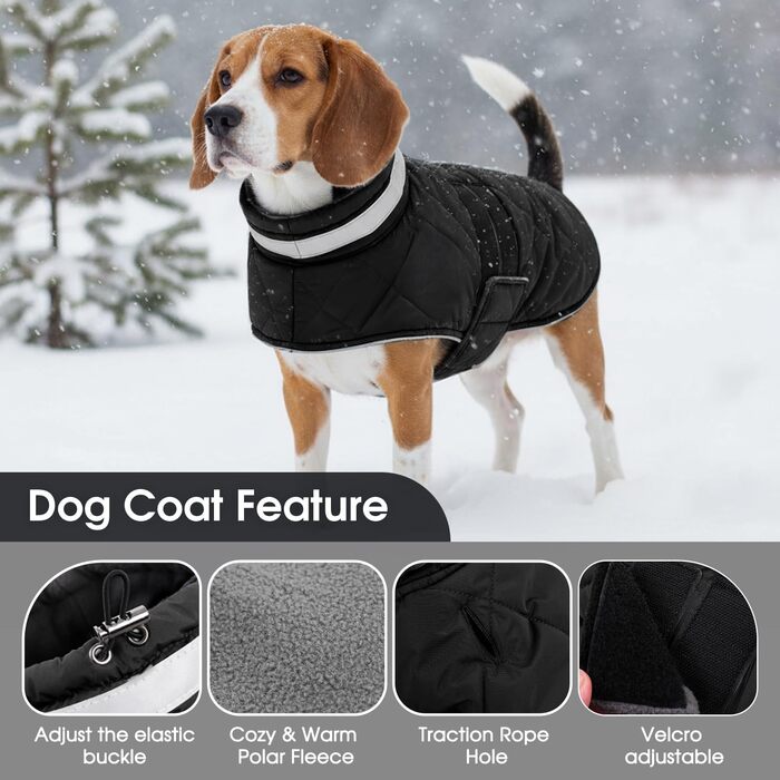 Зимова куртка для собак середнього розміру Asenku, флісова, водовідштовхувальна, з отвором для шлейки, зелена (M, чорний)