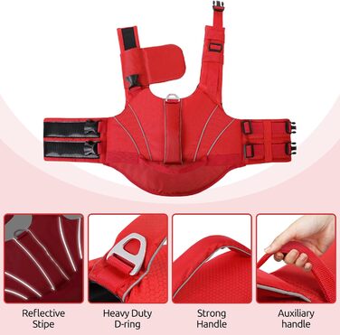 Жилет рятувальний для собак середнього розміру Konvinit, XS-XXL, червоний