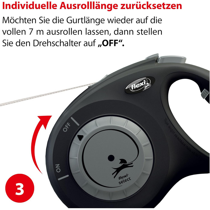 Flexi Select повідок для собак, чорний, 7 м, регулювання 0-7 м, до 25 кг