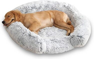 Ортопедичне ліжко для собак середнього розміру, знімний та миючий чохол, м'яке ліжко-подушка для собак та котів, C-подібної форми, сіре, 60x60x10 см