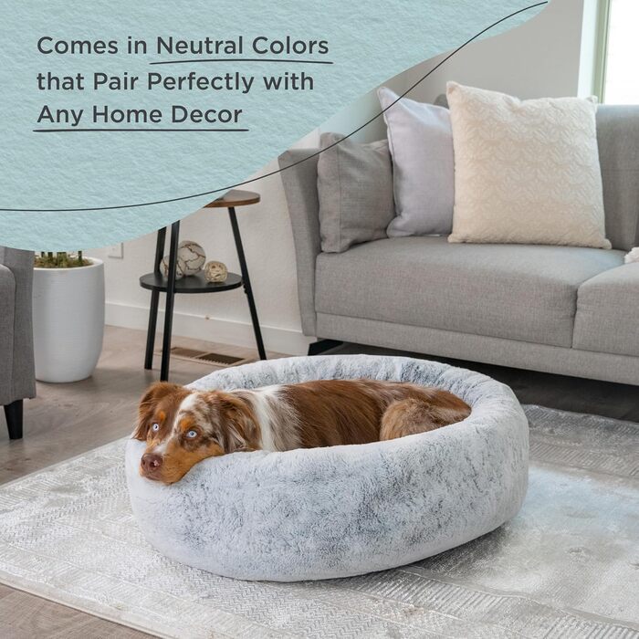 Кругла лежанка для собак та котів Sheri SnuggleSoft з штучного хутра кролика, Memory Foam, 58,4 x 58,4 см (діаметр), 76 x 76 x 20 см (розміри з бортиками), сірого кольору