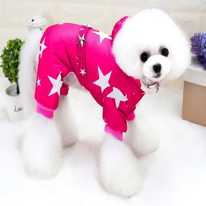 Зуєна - зимовий теплий куртка для собак маленьких порід з капюшоном, флісовою підкладкою та зірковим ремінцем. Водонепроникний костюм для собак, теплий одяг для собак, капюшон, пуловер, комбінезон для котів, цуценят, чихуахуа. Розмір L (XL, спина: 35 см; 