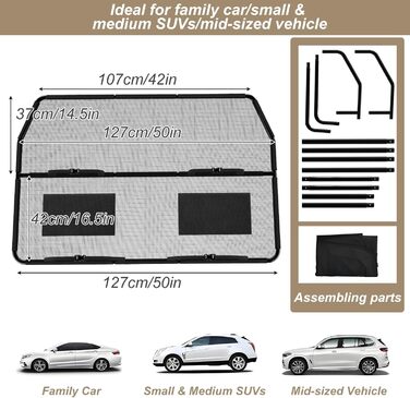 Сітка-перегородка для собак в авто, 127 см, для заднього сидіння та багажника, металевий каркас, сітка, універсальна, для позашляховиків та вантажівок