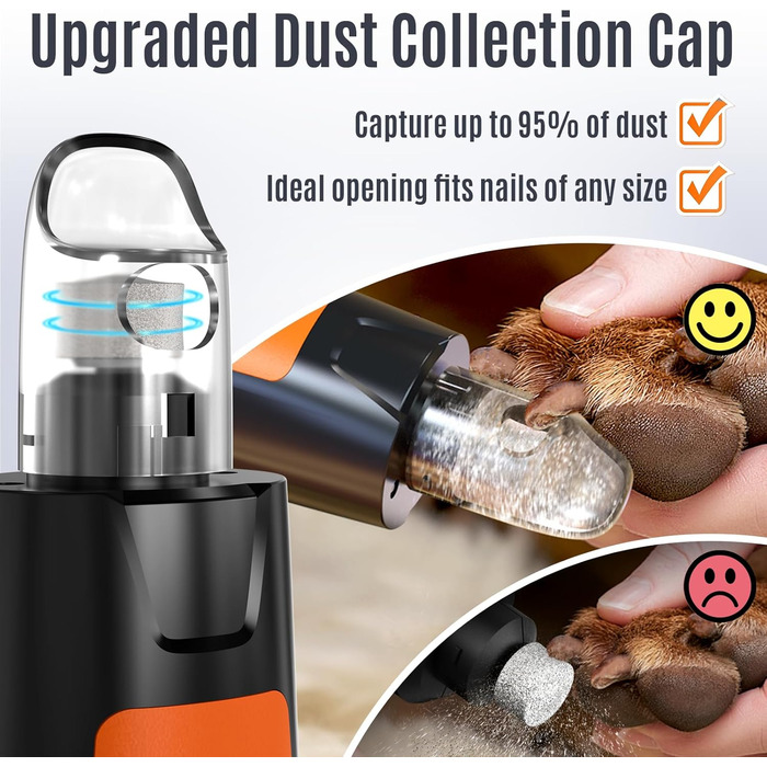 Електричний шліфувальник для собак та котів Casfuy Neue з 6 насадками – тиха робота, 7 годин, 2 LED, для собак великих, середніх та малих порід