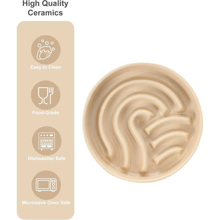 Миска для собак Slow Feeder з кераміки з антиковзним силіконовим краєм - миска-лабіринт для запобігання здуття та ожиріння (Apricot-S) Small Waves-Apricot