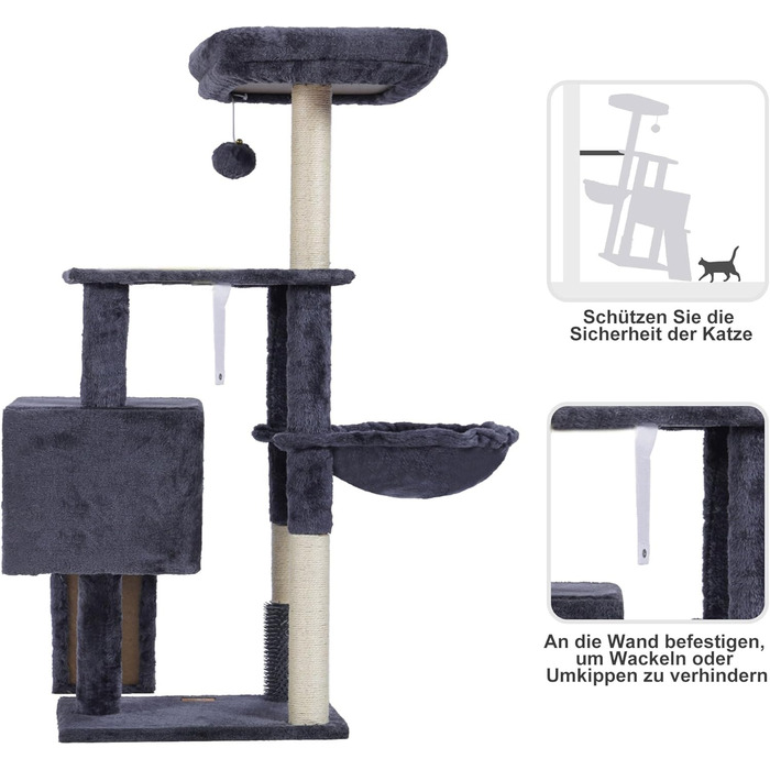 Котячий будиночок Heybly з когтеточкою та щіткою, сірий, HCT005SG