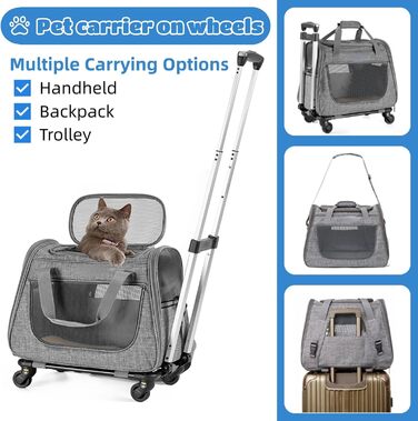 Транспортна сумка для кота на колесах 2 в 1: ідеальна для подорожей, ветеринара, авто, поїздів та літаків