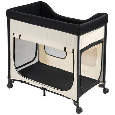 Підвищене ліжко для домашніх тварин VEVOR (L), складане ліжко для собак з оксфордської тканини 600D та голландського бархату, портативне дитяче ліжко з колесами та боковими кишенями, у комплекті сумка, Бежевий