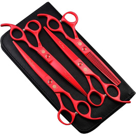 Набір професійних ножиць для грумінгу тварин Purple Dragon 7.0 дюймів (4 шт.) з преміум-сталі Японії. Прямі, вигнуті та розріджуючі леза. Ідеально для стрижки собак. У комплекті чохол.