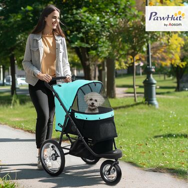 Візок для собак та котів PawHut, розкладний, до 10 кг, з великими колесами та підстилкою (Турквіс)