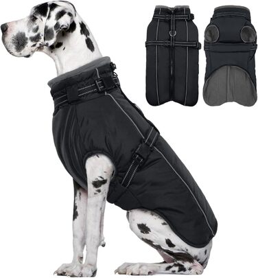 Зимовий одяг для собак Lelepet: теплий, вільний від вітру, з інтегрованим шлейкою, з флісовою підкладкою, світловідбиваючий, чорний, 3XL