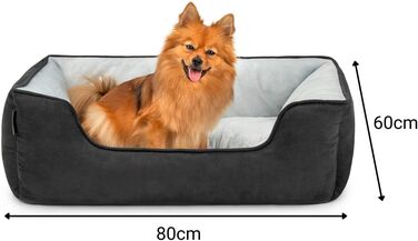 Крісло-ліжко для собак та котів Lionto 2-в-1, 80x60 см, чорний/сірий, зручний вхід, м'яке, з обортною подушкою, легко чиститься, імітація замші