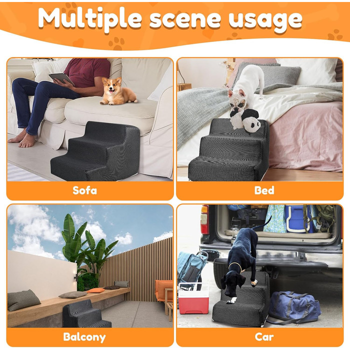 Сходинки для тварин BAODBF: 3 сходинки, 30 см, для собак та котів, миються, неслизькі, сірого кольору